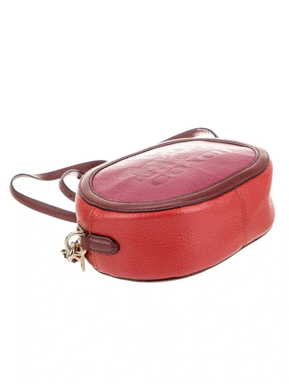 Coach Two-Tone Pink and Red Leather Oval Crossbody